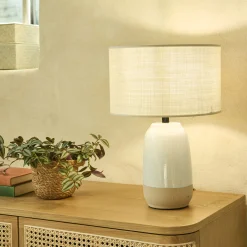 Pied de lampe électrifié en grès D13cm - blanc