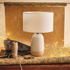 Pied de lampe électrifié en grès D13cm - blanc