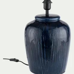 Pied de lampe électrifié en grès D27cm - bleu