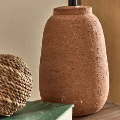 Pied de lampe électrifié en terre cuite D15cm - orange brique