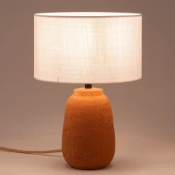 Pied de lampe électrifié en terre cuite D15cm - orange brique