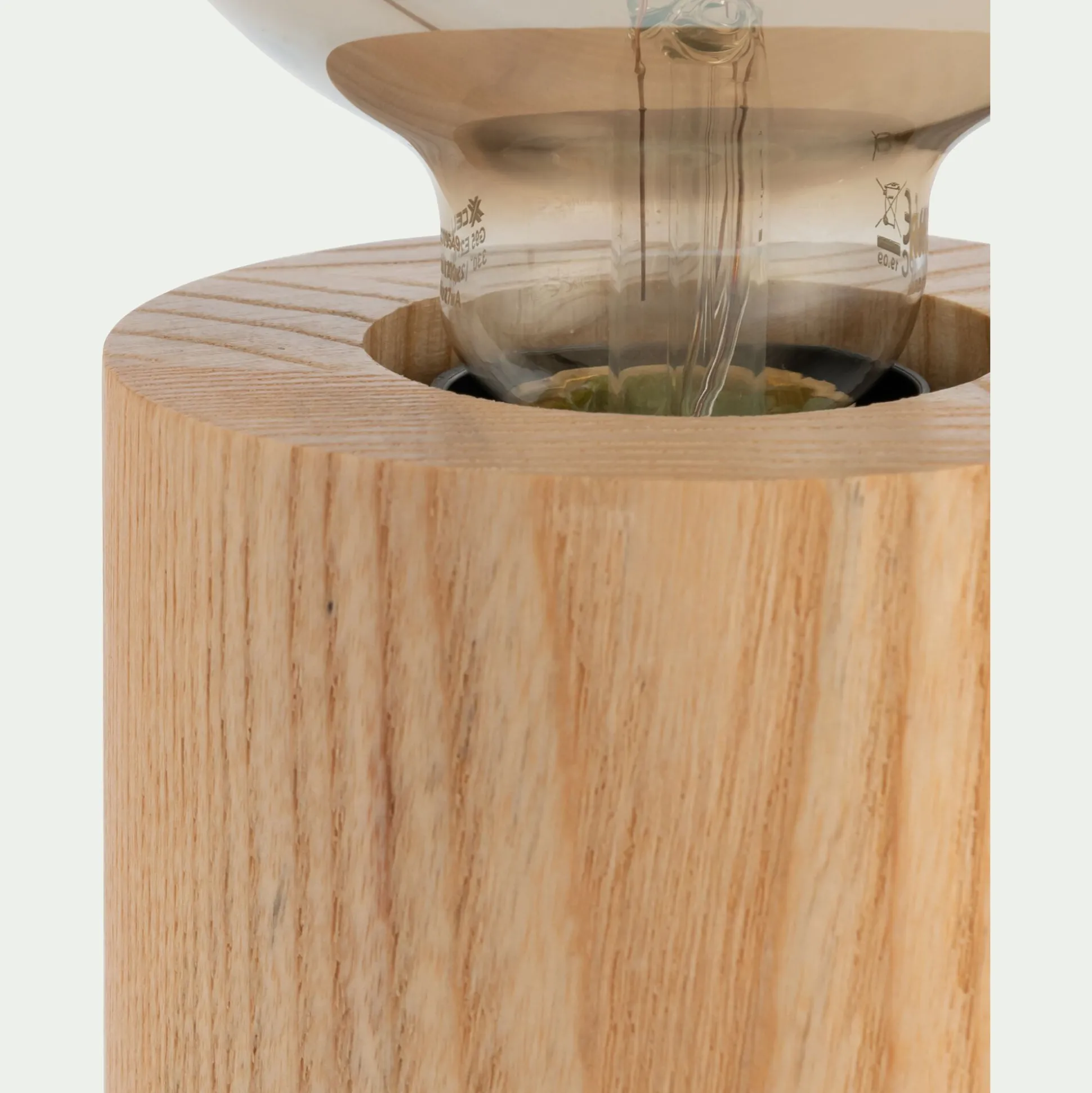 Pied de lampe électrifié en bois de chêne - bois clair H12,5cm