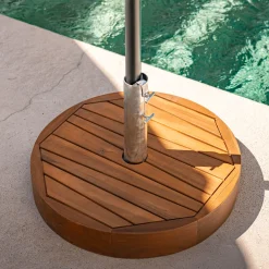 Pied de parasol rond en acacia 27kg - naturel