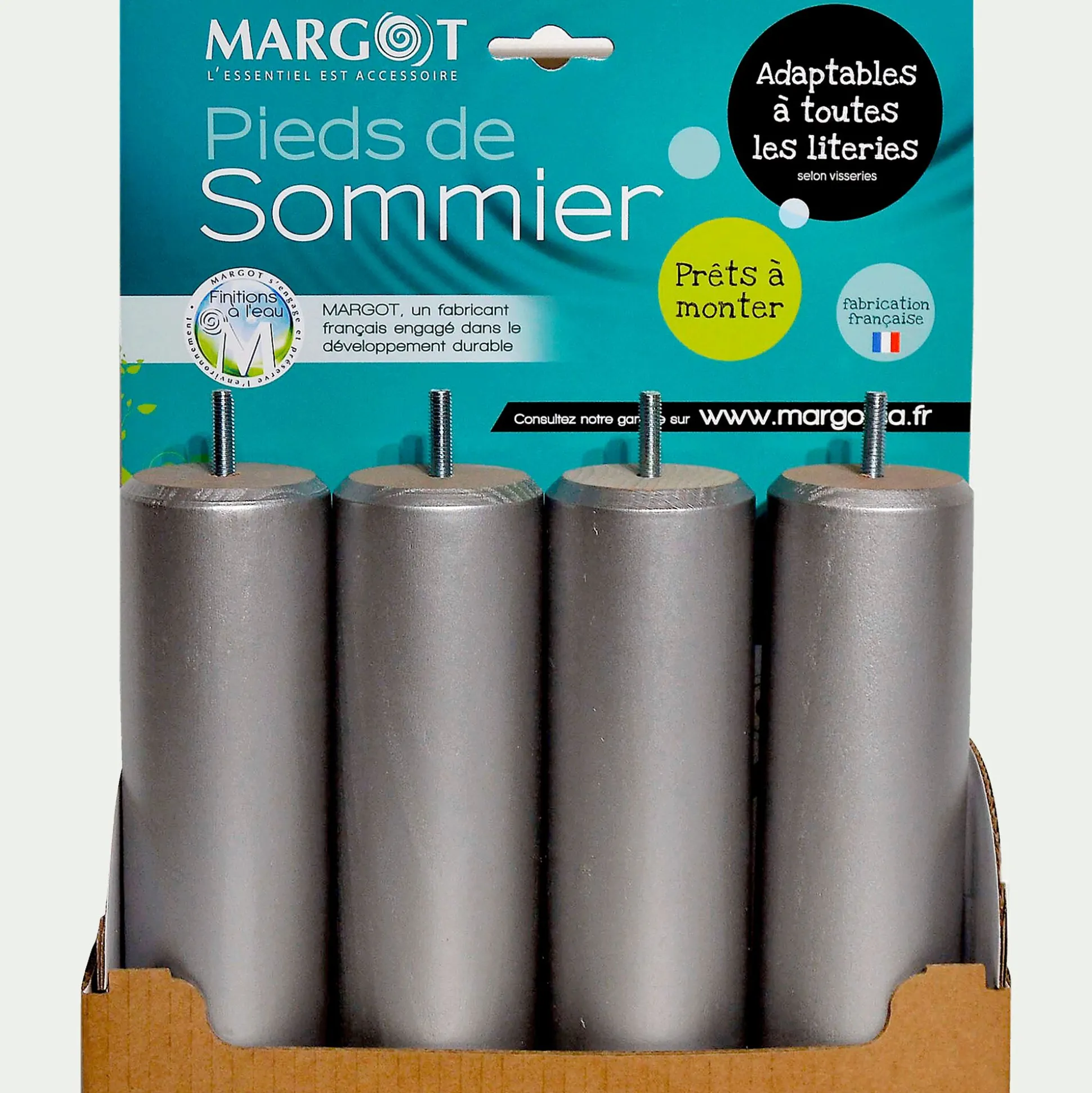 Pieds de sommier imitation métal H20 cm - jeu de 4