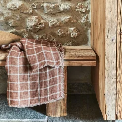 Plaid à carreaux en lin lavé 130x170cm - marron