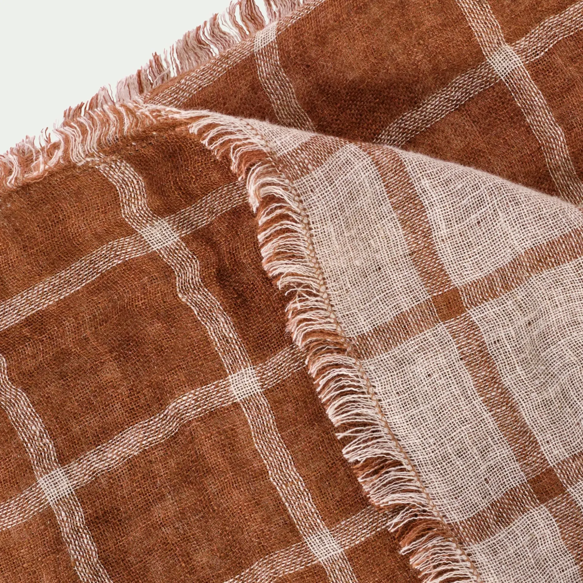 Plaid à carreaux en lin lavé 130x170cm - marron