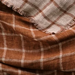 Plaid à carreaux en lin lavé 130x170cm - marron
