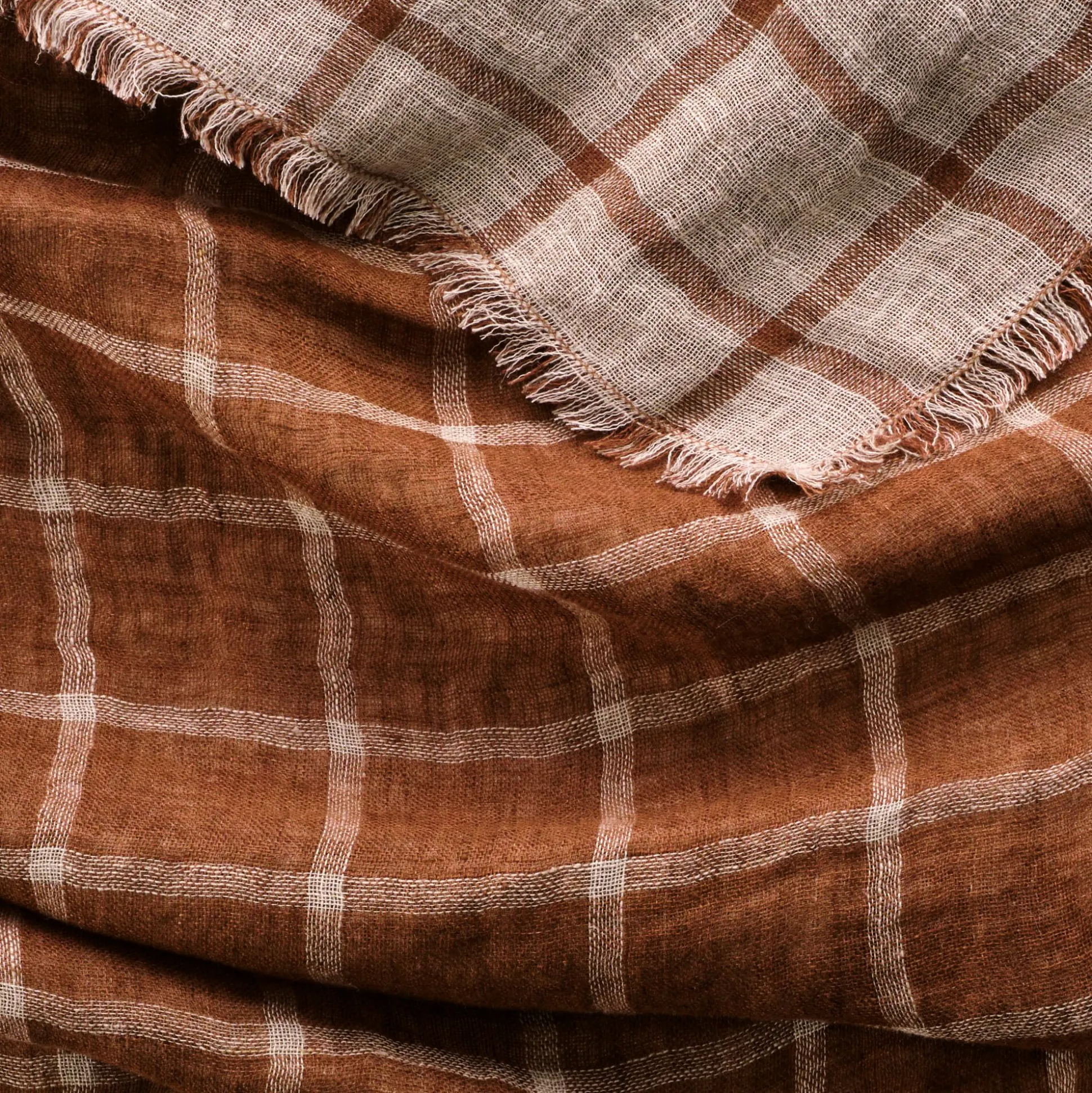 Plaid à carreaux en lin lavé 130x170cm - marron