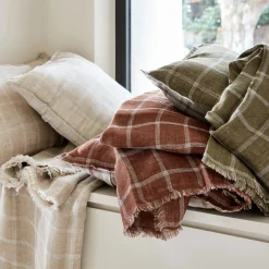 Plaid à carreaux en lin lavé 130x170cm - beige