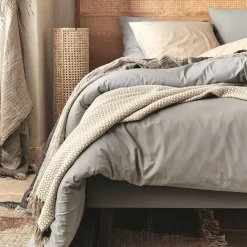 Plaid à franges et motifs en coton - beige 130x170cm