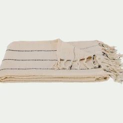 Plaid en coton à rayures finition franges 130x170cm - blanc