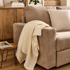 Plaid en triple gaze de coton finition point de cheval 130x170cm - blanc ventoux