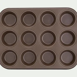 Plaque de cuisson pour 12 muffins en acier - marron
