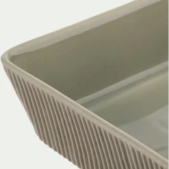 Plat à four individuel en grès strié L31cm - vert