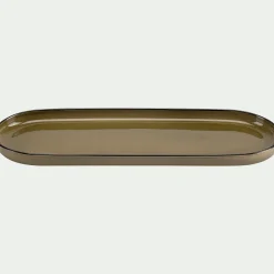 Plat apéritif en grès L32,8xl10,5cm - vert mousse