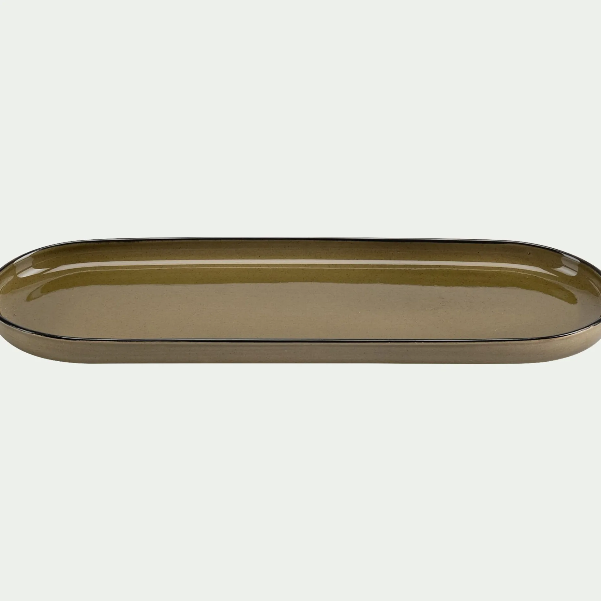 Plat apéritif en grès L32,8xl10,5cm - vert mousse