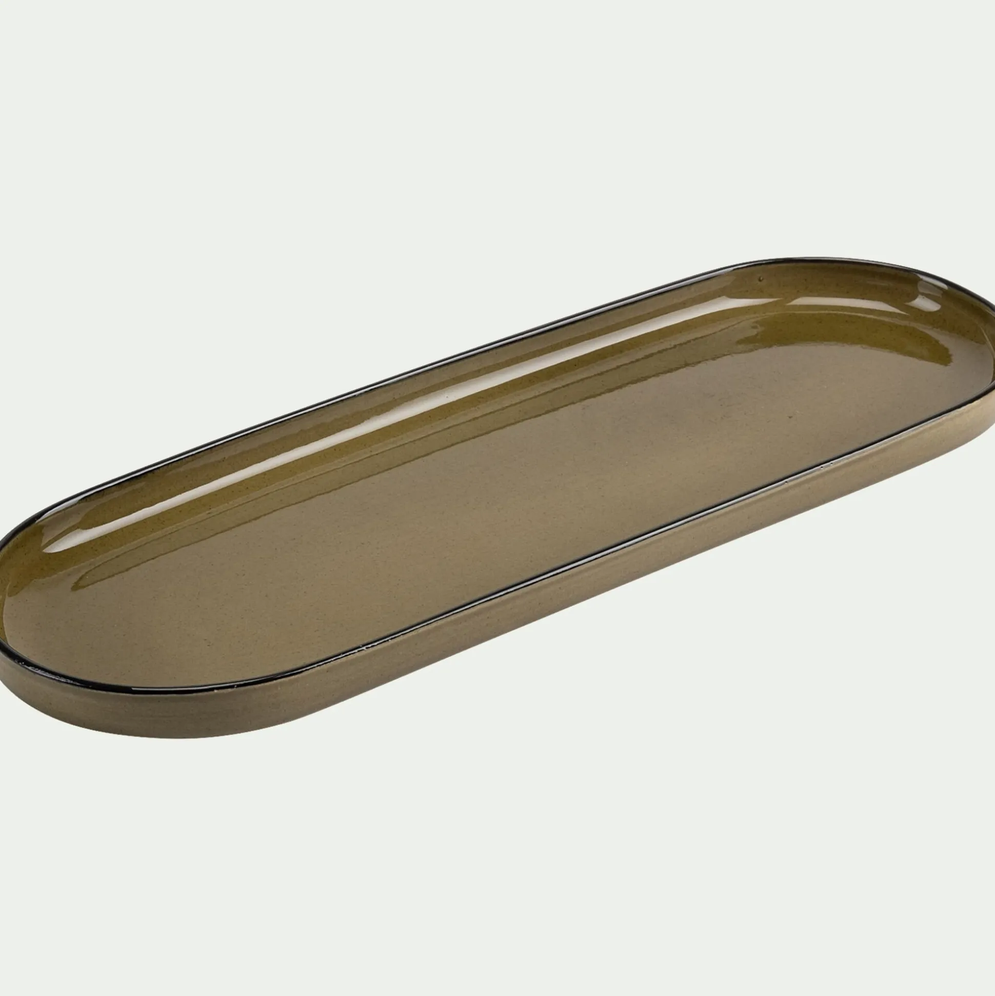 Plat apéritif en grès L32,8xl10,5cm - vert mousse