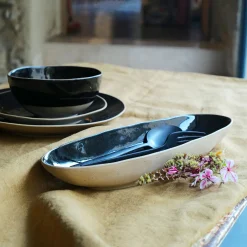 Plat ovale en grès recyclé L33cm - noir