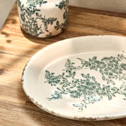 Plateau déco en céramique motif fleuri 24,8x18cm - blanc