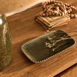 Plateau décoratif en porcelaine 14x25cm - vert