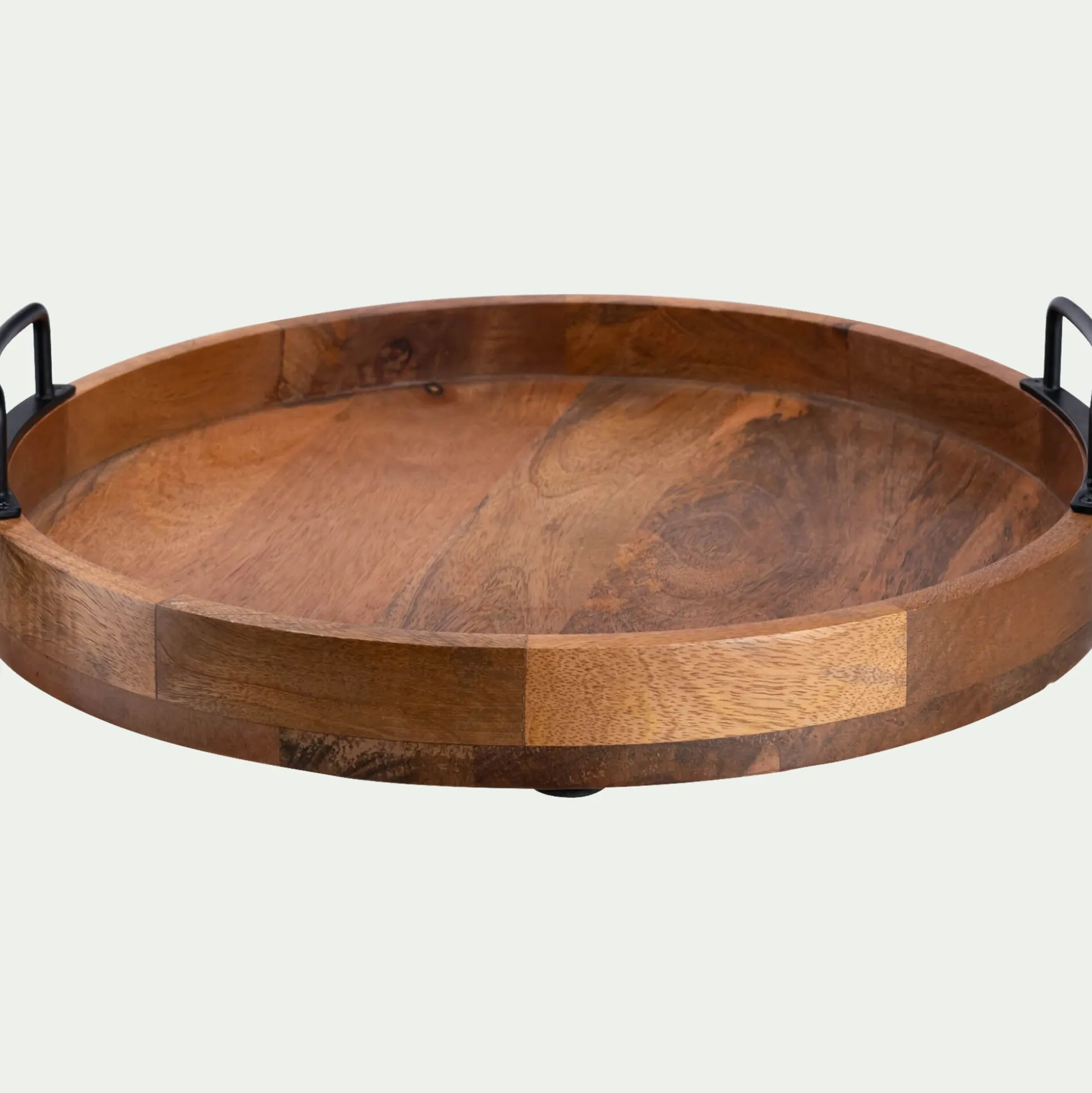 Plateau décoratif rond en bois de manguier D40cm - bois foncé