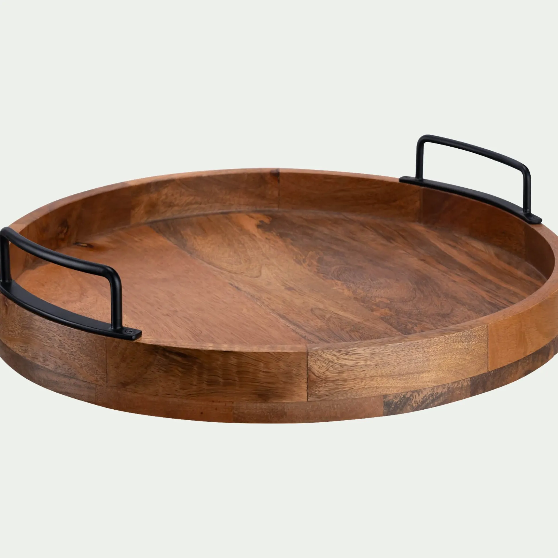 Plateau décoratif rond en bois de manguier D40cm - bois foncé