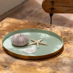 Plateau rond en fer - vert olivier D25cm