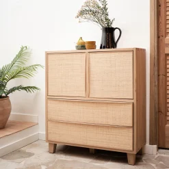 Porte en chêne et raphia avec fond - bois clair