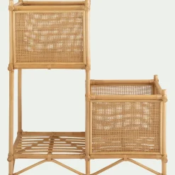 Porte-plante double sellette en rotin - naturel