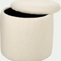 Pouf en tissu avec coffre de rangement - blanc H43cm