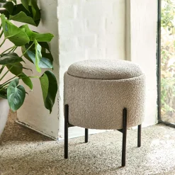 Pouf en tissu avec coffre de rangement H40,5cm - beige