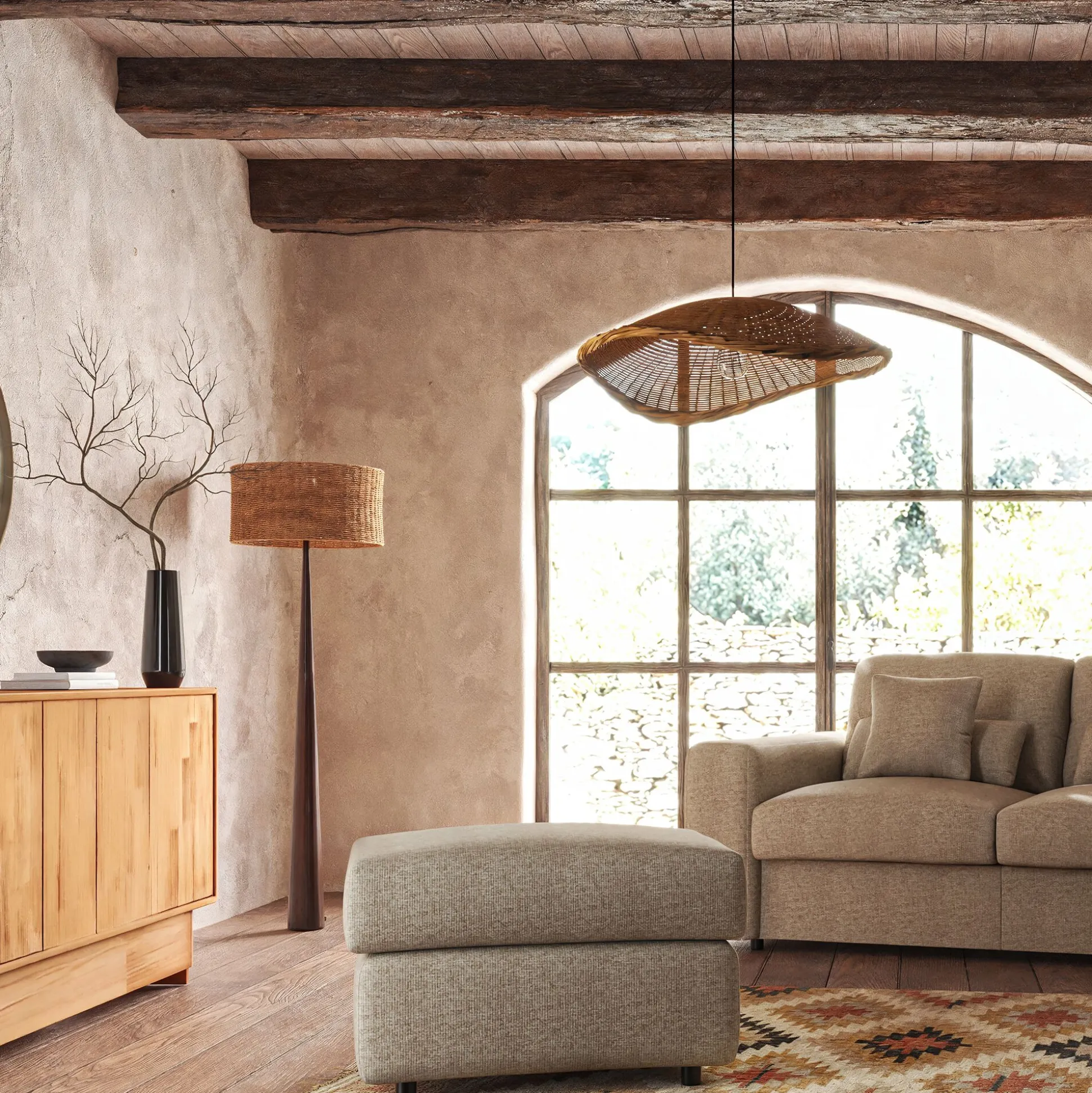 Pouf en tissu chenille - beige roucas