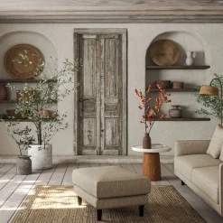 Pouf en tissu mixte - beige alpilles