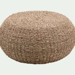 Pouf rond tressé en jonc de mer D58xH30cm - naturel