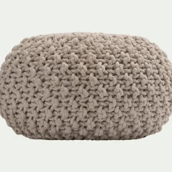 Pouf tressé en coton - beige roucas D50xH30cm
