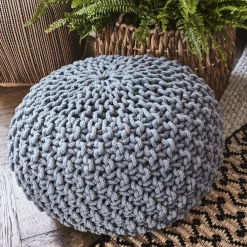 Pouf tressé en coton D50xH30cm - gris restanque