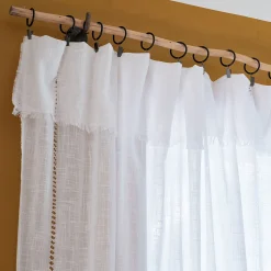 Rideau à anneaux pinces en coton finition ajouré 140x280cm - blanc