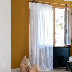 Rideau à anneaux pinces en coton finition ajouré 140x280cm - blanc