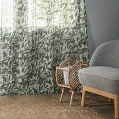 Rideau à œillets en polyester et coton motif Laurier 140x250cm - vert