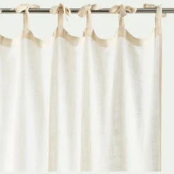 Rideau à nouettes en coton à bande bleue 140x250cm - blanc