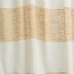 Rideau à nouettes en coton à bande jaune 140x250cm - blanc