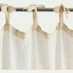 Rideau à nouettes en coton à bande jaune 140x250cm - blanc