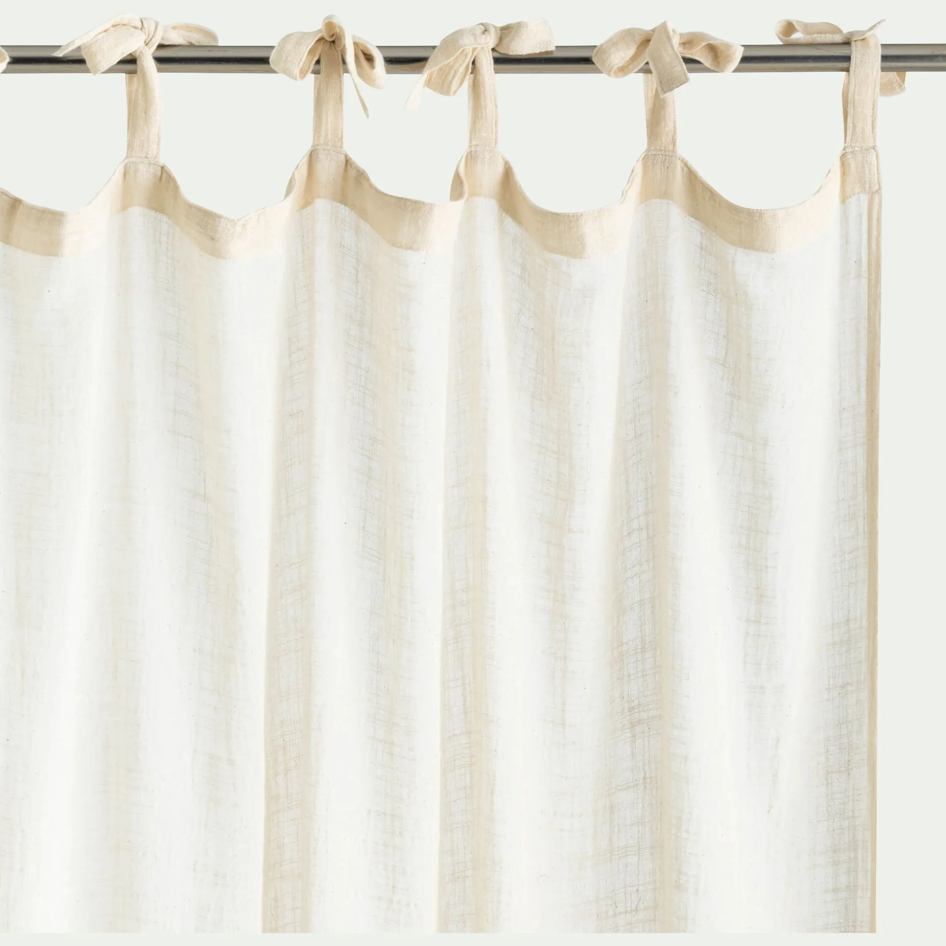 Rideau à nouettes en coton à bande brun rustrel 140x250cm - blanc