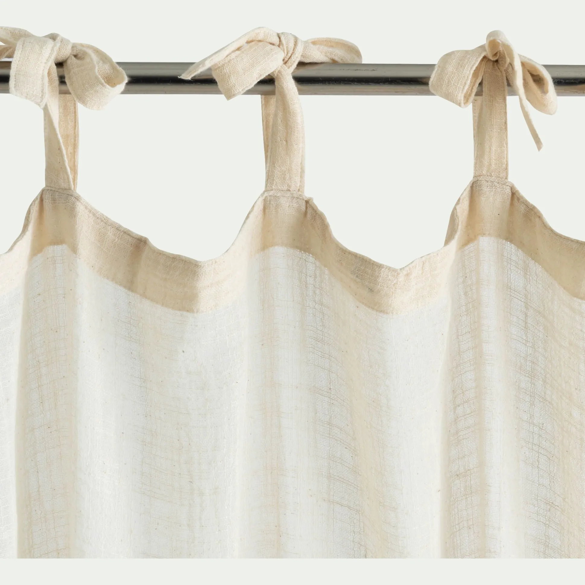 Rideau à nouettes en coton à bande brun rustrel 140x250cm - blanc