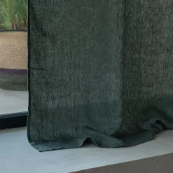 Rideau à passants cachés en lin lavé finition surpiqure 140x260cm - vert cèdre