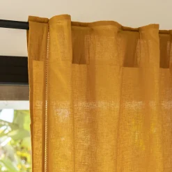 Rideau à passants cachés en lin et coton finition liseré 140x250cm - jaune argan