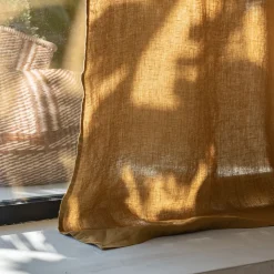 Rideau à passants cachés en lin lavé finition surpiqure 140x260cm - brun alep