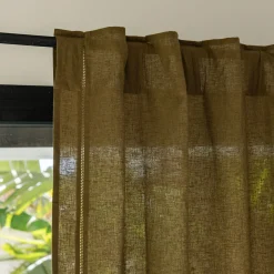 Rideau à passants cachés en lin et coton finition liseré 140x250cm - vert mousse