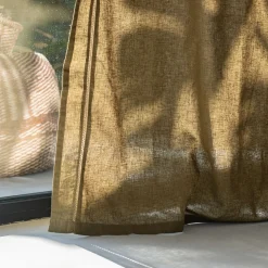 Rideau à passants cachés en lin et coton finition liseré 140x250cm - vert mousse