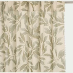Rideau à passants cachés en coton motif végétal finition franges 135x250cm - vert